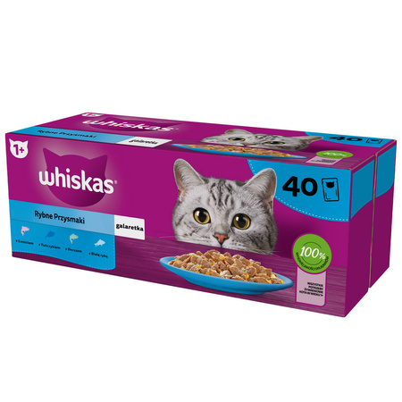 GRATIS Whiskas Adult 40x85g Rybne Przysmaki Mokra Karma Dla Dorosłych Kotów 4 Smaki W Galaretce