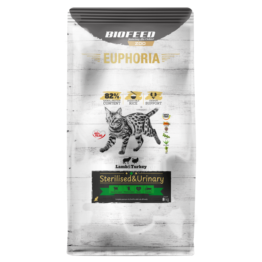 Biofeed Euphoria Gluten Free Sterilised & Urinary Sucha Karma Dla Kota z Indykiem i Jagnięciną
