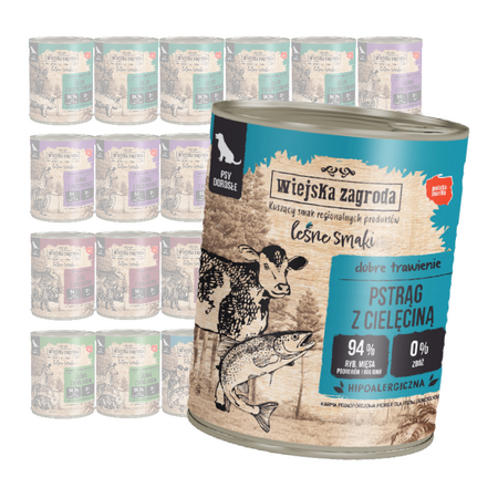 Wiejska Zagroda Leśne Smaki Karma Mokra Dla Dorosłego Psa Mix 5 Smaków 24x800g