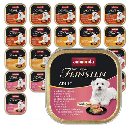 Animonda Vom Feinsten Adult 22x150g Mokra Karma Dla Psa Mix Smaków Indyk z Szynką Wołowina Kurczak Wątróbka