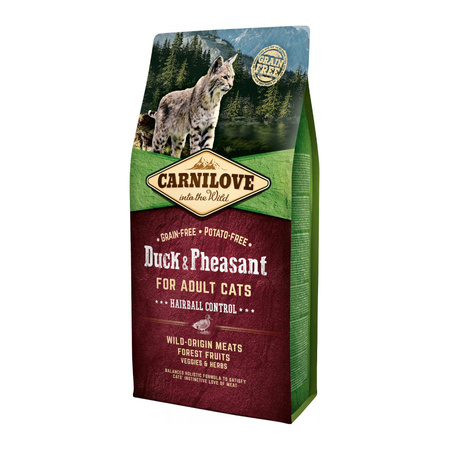 CARNILOVE CAT DUCK&PHEASANT HAIRBALL CONTROL 6kg - sucha karma dla kota, kaczka i bażant