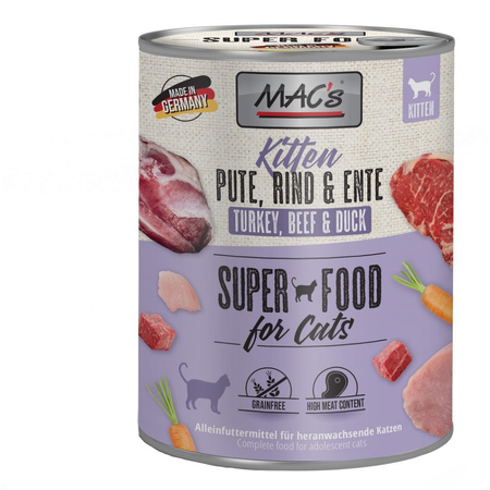 MAC's Kitten 6x800g Bezzbożowa Mokra Karma Dla Kociąt Indyk Wołowina Kaczka