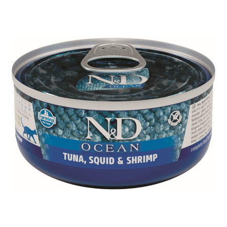 Farmina N&D Cat Ocean Tuna Squid & Shrimp 6x70g Mokra Karma Dla Kota Kalmar Tuńczyk Krewetka