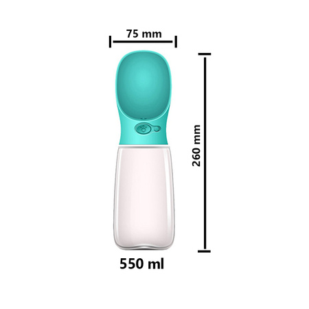 Przenośny dozownik wody dla psa, miska dla picia 550ml kolor TURKUSOWY
