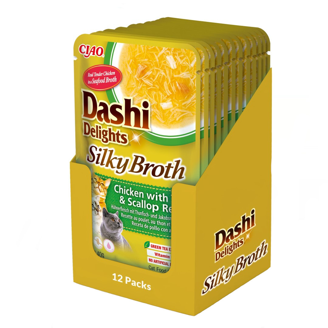 Inaba Cat Dashi Delights Silky Broth 12x40g Karma Uzupełniajaca Dla Kota Z Kurczakiem Tuńczykiem I Przegrzebkami