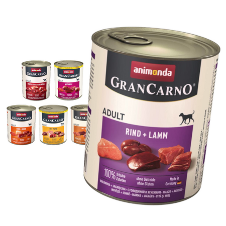 Animonda GranCarno Adult 6x800g Mokra Karma Dla Psa Mix Smaków Wołowina Jagnięcina Kaczka Indyk Wieprzowina Kurczak