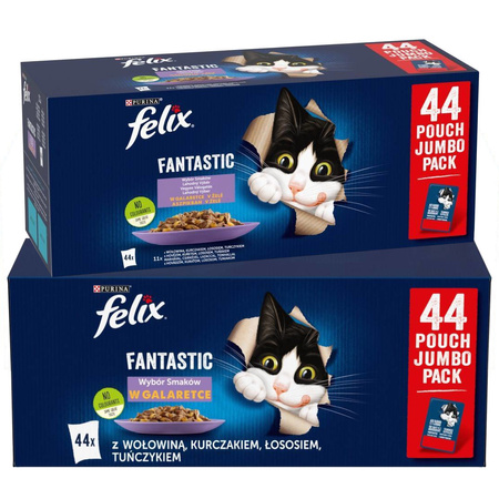 Felix Fantastic Mokra Karma Dla Kota Wybór Smaków W Galaretce 88x85g Wołowina Kurczak Łosoś Tuńczyk