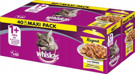ZESTAW WHISKAS Smaki Rybne i Tradycyjne 40x100g + WHISKAS Potrawka Adult 40x85g Smaki Drobiowe