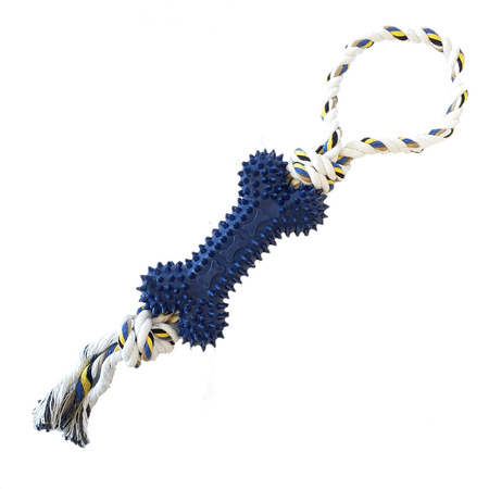 Zabawka Dla Psa Szarpak Sznur z Gryzakiem 35cm Kość Niebieska