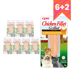 Inaba Ciao In Chicken Broth 8x25g Naturalny Przysmak Dla Kota Grilowany Filet Z Kurczaka W Bulionie Z Kurczaka 6+2 GRATIS