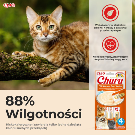 Inaba Cat Churu Chicken With Beef 4x14g (56g) Kremowy Przysmak Dla Kota Pasta Z Kurczakiem I Wołowiną