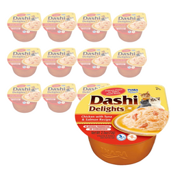 Inaba Cat Dashi Delights 12x70g Uzupełniająca Karma Dla Kota Bulion z Kurczakiem Tuńczykiem i Łososiem