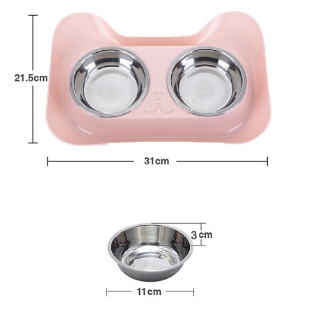 Podwójna miska metalowa z podstawką dla psa i kota 2x 0.15L Różowa