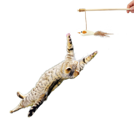Zabawka Interaktywna Wędka Dla Kota Mysz Duża Biała 40cm