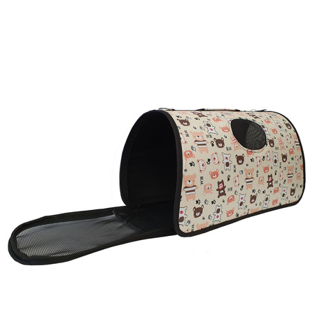 Transporter Torba Podróżna Dla Psa Kota Królika Składana Beżowa Wzór Misie Rozmiar S