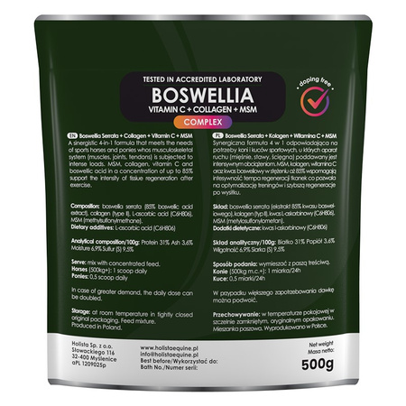 Holista Equine Boswellia Seratta Complex 500g MSM Kolagen Wit C Stawy Regeneracja Konie Sportowe