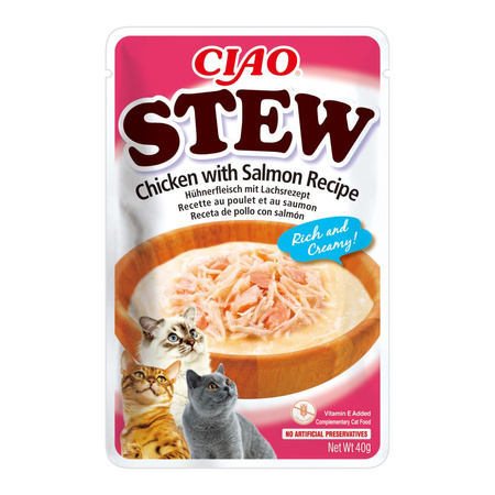 Inaba Cat Ciao Stew 40g Uzupełniająca Karma Dla Kota Potrawka z Kurczakiem i Łososiem