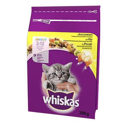 WHISKAS Junior z Kurczakiem 14x300g Karma sucha dla kociąt do 1 roku życia 