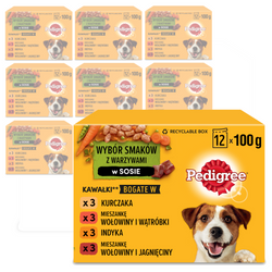 Pedigree Wybór Smaków Z Warzywami 84x100g Mokra Karma W Sosie Dla Psa Wołowina Kurczak Jagnięcina Indyk