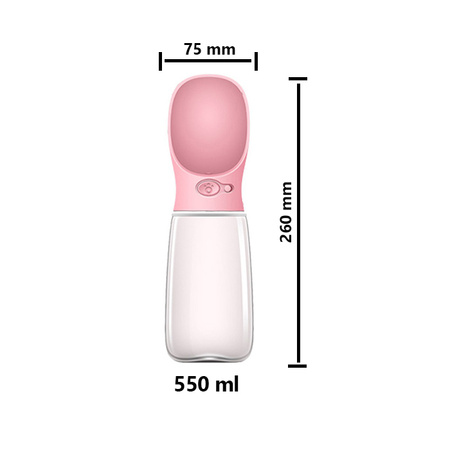 Przenośny dozownik wody dla psa, miska dla picia 550ml kolor RÓŻOWY