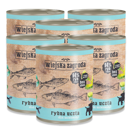 Wiejska Zagroda Rybna Uczta 6x800g - Karma mokra dla szczeniąt, 94% mięsa