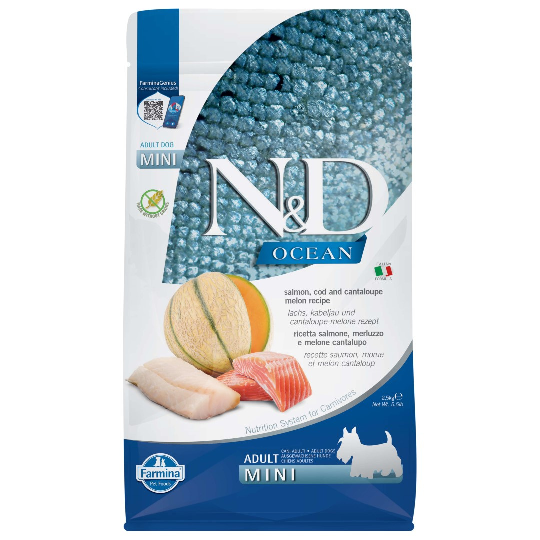 Farmina N&D Dog Ocean Adult Mini Sucha Karma Dla Dorosłych Psów Małych Ras Z Łososiem Dorszem I Melonem