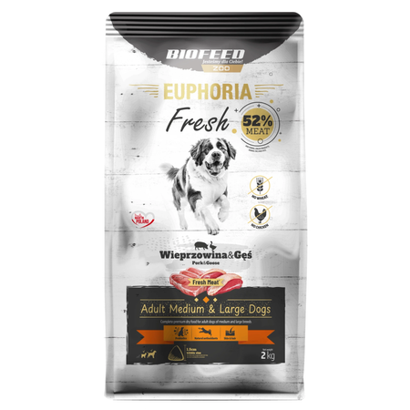 Biofeed Euphoria Fresh Pork & Goose 2kg Sucha Karma Dla Dorosłych Psów Średnich I Dużych Ras Ze Świeżą Wieprzowiną