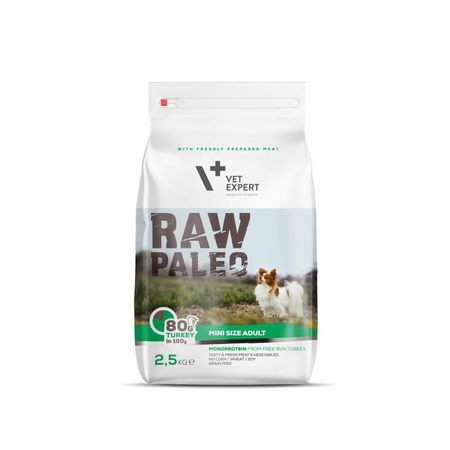 Vet Expert RAW PALEO MINI SIZE ADULT TURKEY 2.5kg - Sucha Karma dla Dorosłych Psów Małych Ras