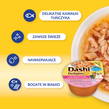 Inaba Cat Dashi Delights Mix 12x70g Uzupełniająca Karma Dla Kota Bulion z Tuńczykiem Serem Łososiem i Bonito