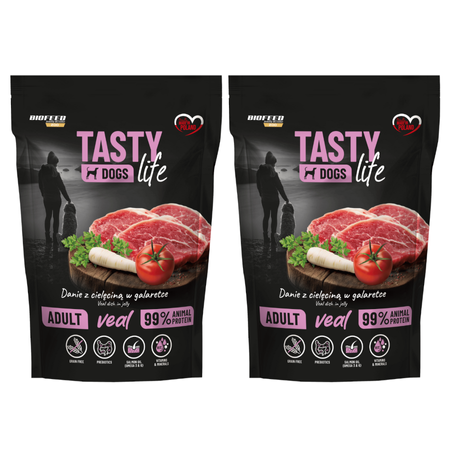 Biofeed Tasty Dogs Life z Cielęciną w Galaretce 2x500g Bezzbożowa Mokra Karma Dla Psa