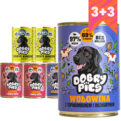 Dobry Pies 6x400g Indyk z Morelą Wołowina z Topinamburem Kurczak 3+3 GRATIS