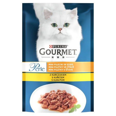 Purina Gourmet Perle z Wołowiną i Kurczakiem 24x85g Mini Fileciki w Sosie z Warzywami Mokra Karma Dla Kota
