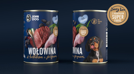 John Dog Junior WOŁOWINA i KRÓLIK z JEŻYNAMI 400g Puszka - mokra karma dla szczeniąt