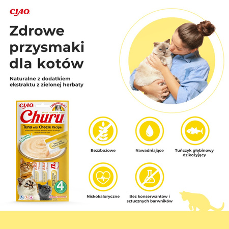 Inaba Cat Churu Tuna With Cheese 4x56g Kremowy Przysmak Dla Kota Pasta Z Tuńczykiem I Serem 3+1 Gratis