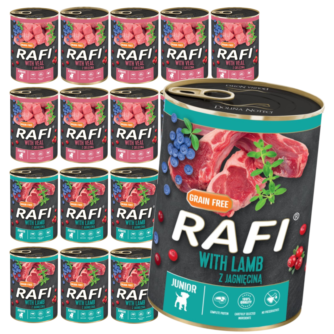 Rafi Junior Mokra Karma dla Szczeniąt 20x400g Mix Smaków Jagnięcina Cielęcina