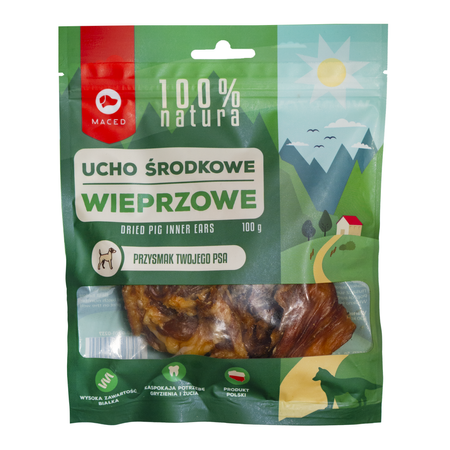 MACED Ucho Środkowe Wieprzowe 100% Przysmak Naturalny Dla Psa 100g