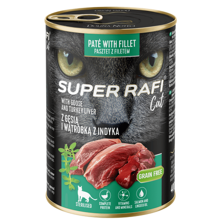 Super Rafi Cat 24x400g Bezzbożowa Mokra Karma Dla Kotów Sterylizowanych Mix 2 Smaków