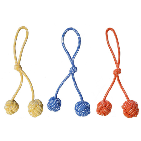 Szarpak Dla Psa Sznur z Dwiema Piłkami Gryzak 40cm Żółty