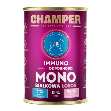 Champer Immuno Monobiałkowa 6x400g Mokra Karma Dla Psa Mix Smaków Wsparcie Odporności