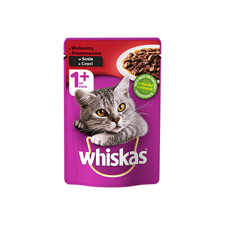  Mokra karma dla kota 1+ WHISKAS z Wołowiną w Sosie 100g