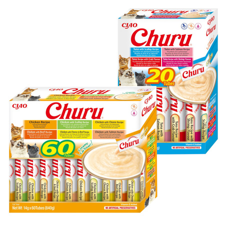 Inaba Cat Churu 80x14g Kremowy Przysmak Dla Kota Pasta Mix Z Kurczakiem i Tuńczykiem