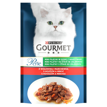 Purina Gourmet Perle z Wołowiną i Kurczakiem 24x85g Mini Fileciki w Sosie z Warzywami Mokra Karma Dla Kota