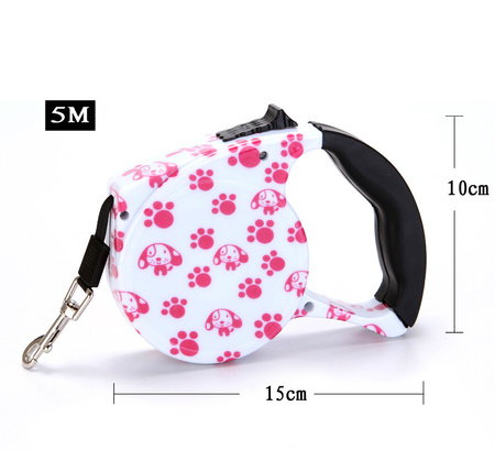 Automatyczna kolorowa smycz długość 5m dla małych i średnich psów wzór WESOŁY ROGER