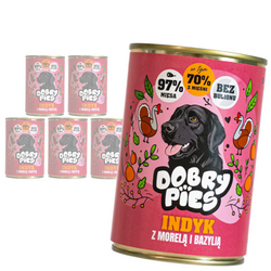 Dobry Pies 6x400g Mokra Karma Dla Dorosłych Psów Wszystkich Ras Z Indykiem Morelą I Bazylią
