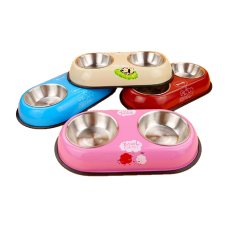 Podwójna Miska Metalowa Dla Psa i Kota Różowa 2 x 0,35L