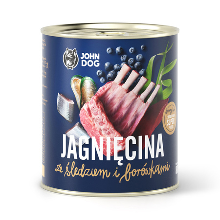 John Dog Berry Line Jagnięcina I Śledź Z Borówkami 24x800g Mokra Karma Dla Szczeniąt