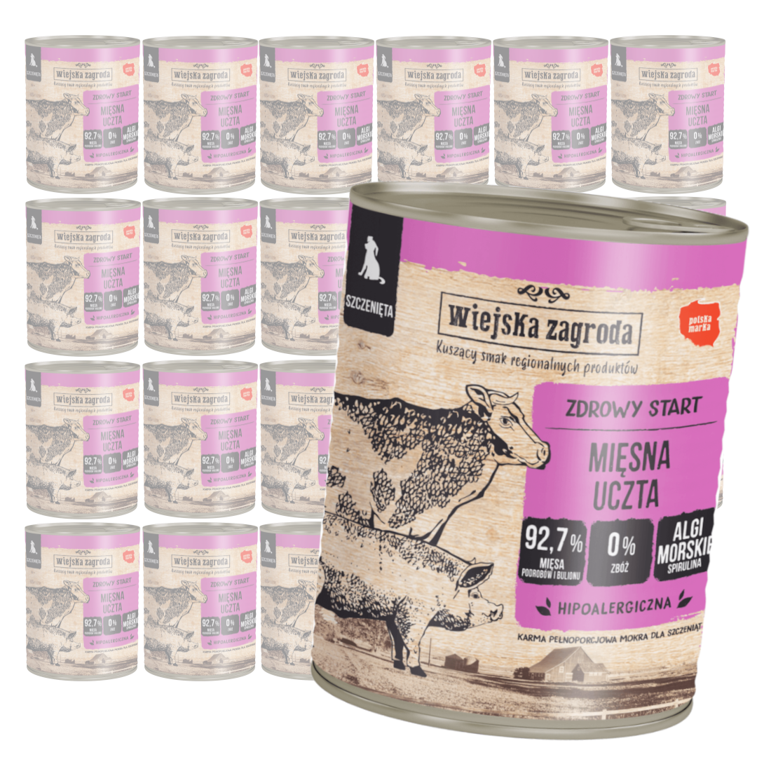 Wiejska Zagroda Zdrowy Start 24x800g Mokra Karma Dla Szczeniąt Mięsna Uczta