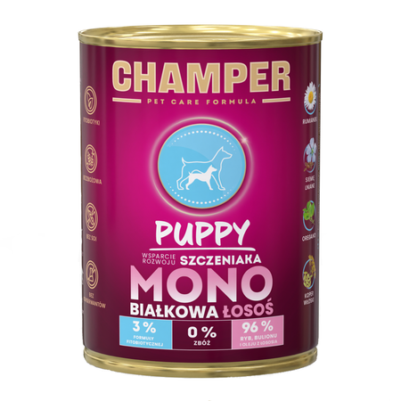 Champer Puppy Monobiałkowa 24x400g Mokra Karma Dla Szczeniąt Z Łososiem Wsparcie Rozwoju