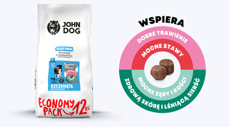 John Dog GOOD FORM PUPPY Kurczak z Wołowiną 12kg - sucha karma dla szczeniąt KSIĄŻKA GRATIS