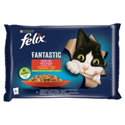 Felix Fantastic Karma Dla Kotów Wiejskie Smaki W Galaretce 340g (4x85g) Wołowina Kurczak Z Pomidorami